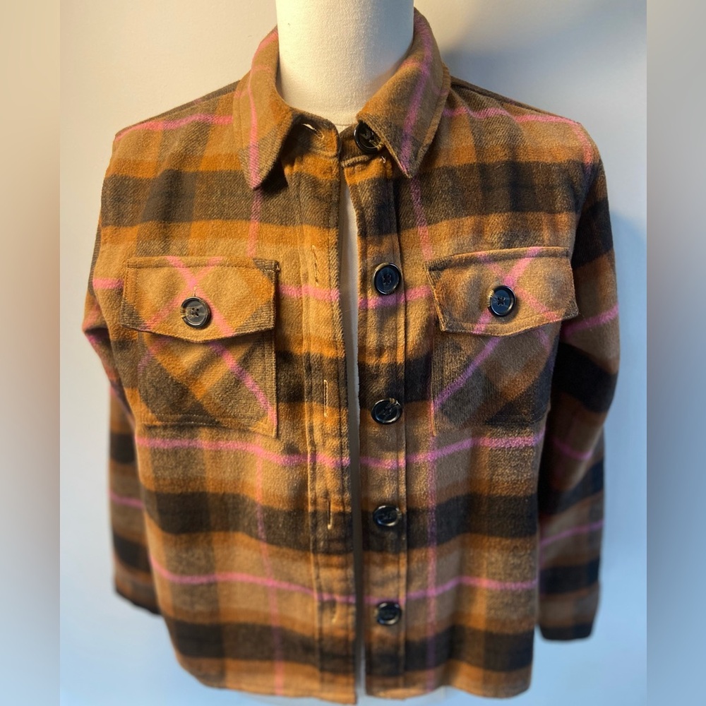 BB Dakota Brown and Pink Plaid Utility Jacket - Picture 1 of 6